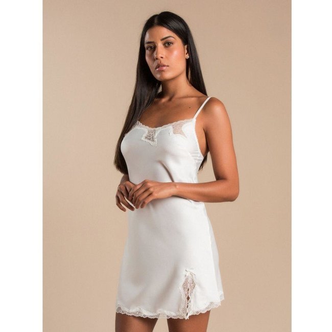Camisola Curta Sem Manga Cetim Bella Luna Off White Branco