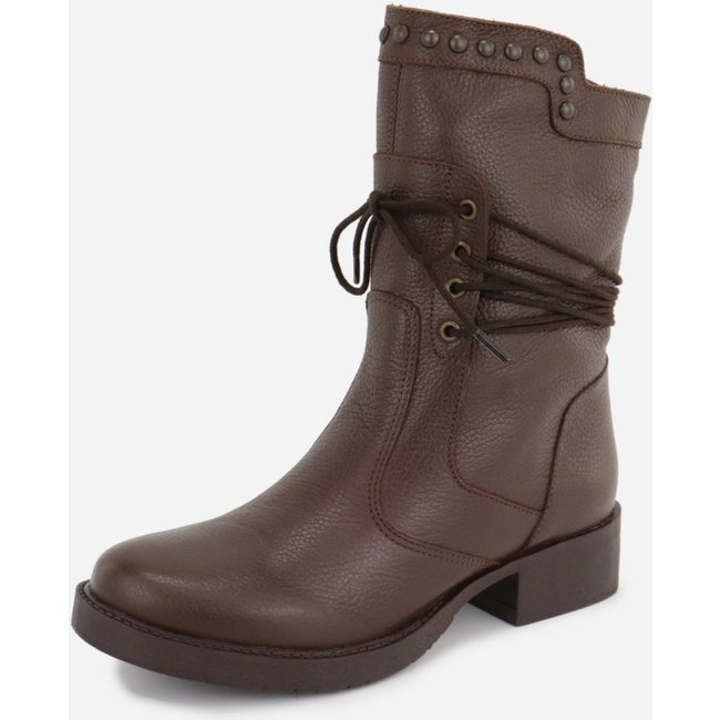 Bota Maria Paua Store Feminina Cano Médio Couro Amarração Conforto Coturno Marrom