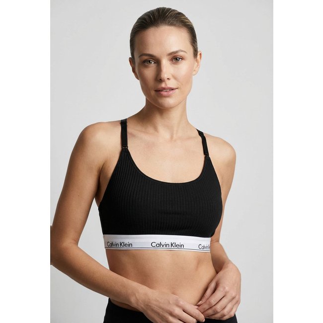 Top Nadador Feminino Calvin Klein Modern Rib Logo Preto
