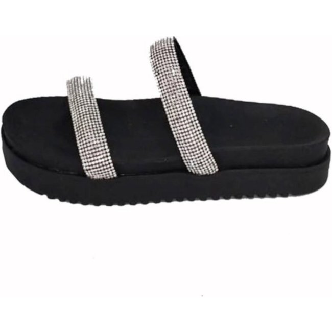 Papete Flatform LeRUCHEL Tiras Strass Preto