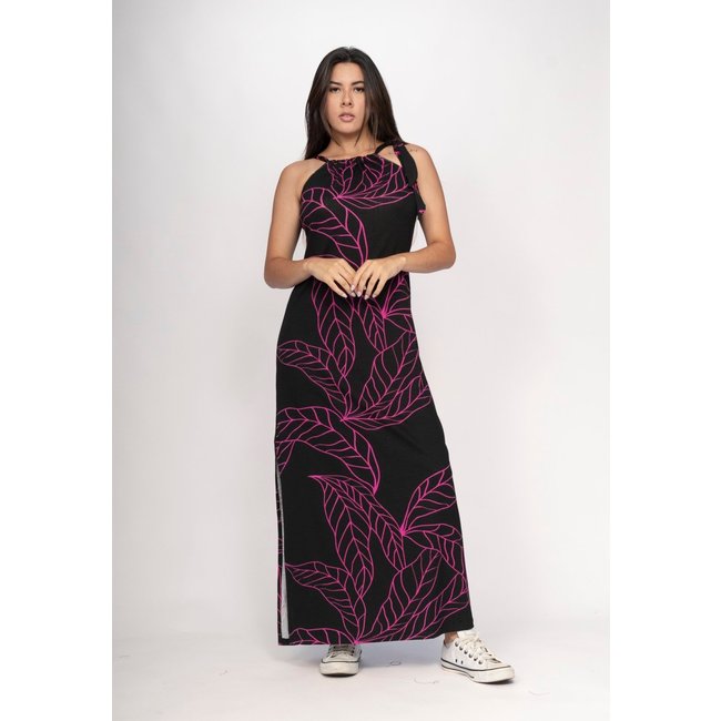 Vestido CabanaFree Capotira Longo Malha Alça Ajustável Estampa Antúrios Lilás