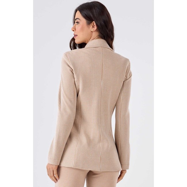 Blazer PKS Alfaiataria Jacquard Pied De Poule Bege