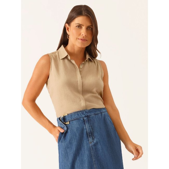 Camisa Sem Mangas em Viscose Aveia Oriel