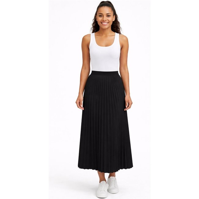 Saia Longa Plissada D Bell Outlet Fashion Forrada Lisa Evangélica Cintura Alta Preto