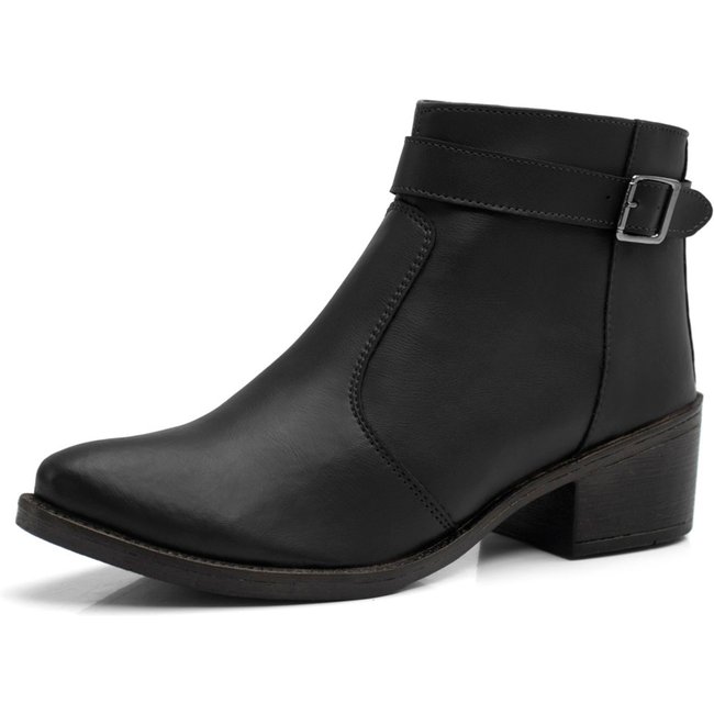 Bota Feminina RR Botas Com Fivela e Zíper Lateral Chelsea Salto 4cm Baixo Country Coturno Confortável Cano Curto Preto