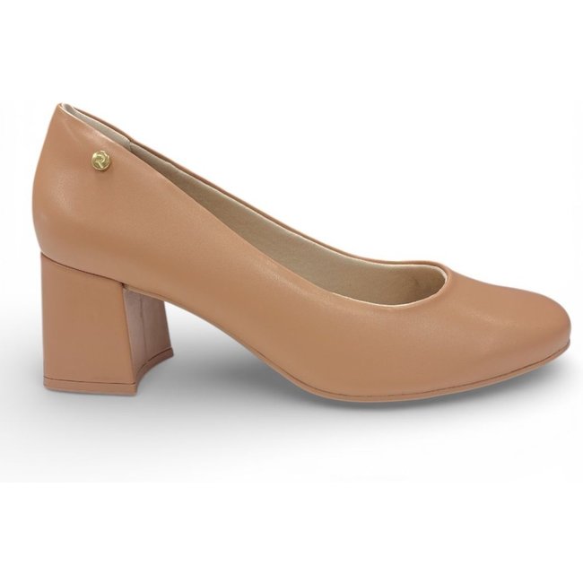 Sapato Feminino Caqui Salto Bloco Bico Redondo 2417101-7