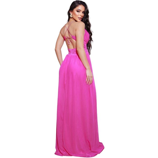 Vestido Festa Longo Mayse Frente única Micro Tule para Madrinhas Pink