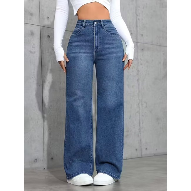 Calça Jeans Widleg Feminina Avec Casual e Basica Ideal Dia a Dia Azul Medio