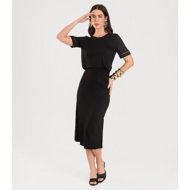 Blusa Manga Curta Com Entremeio Dianna Preto