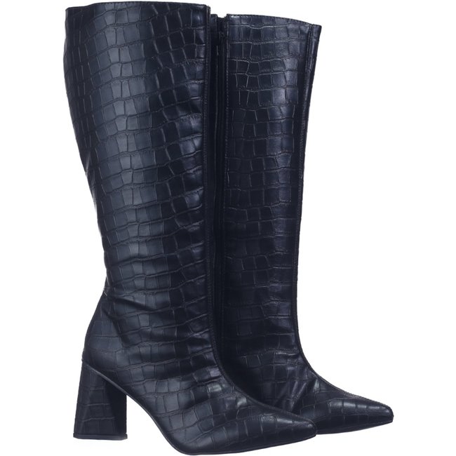 Bota Feminina Cano Longo Tendência Salto Triângulo 23020 Croco Preto