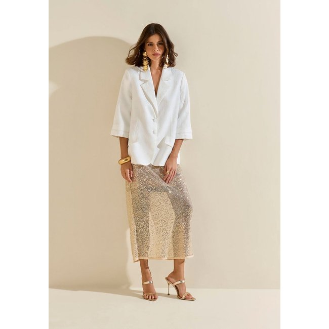Blazer Morena Rosa Solto Manga 3 Quartos Padrão Off-white