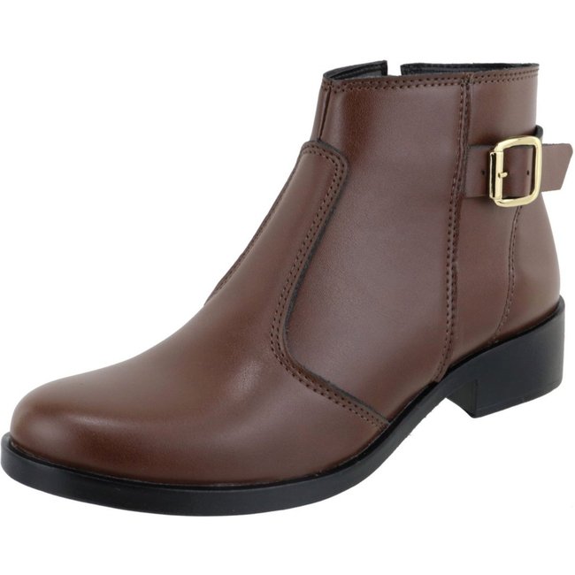 Botinha Detalhe Fivela Basica Confortavel Macia Cano Curto Agnes Veronez Chocolate