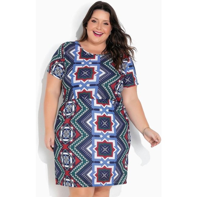 Vestido Com Decote V Plus Size Abstrato Marguerite