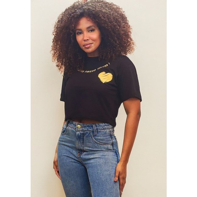 Blusa Cropped Cabanafree Algodão Manga Curta Preto