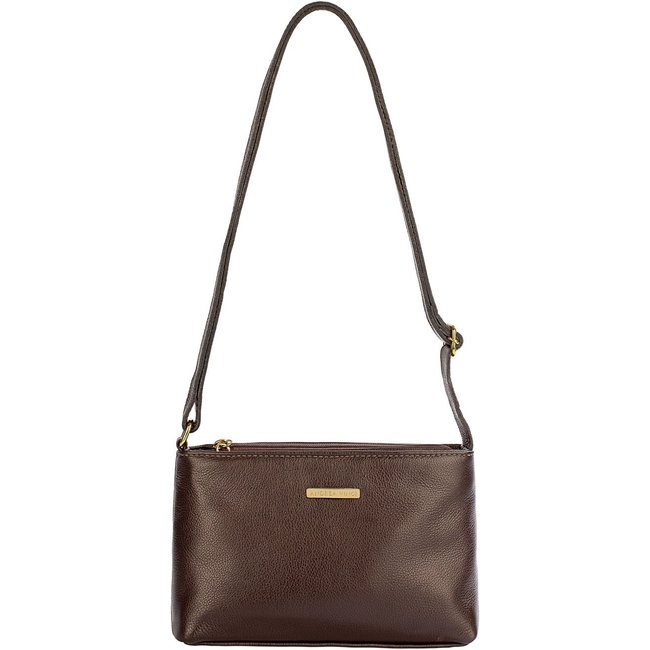 Bolsa pequena transversal de couro liso Iris - Café