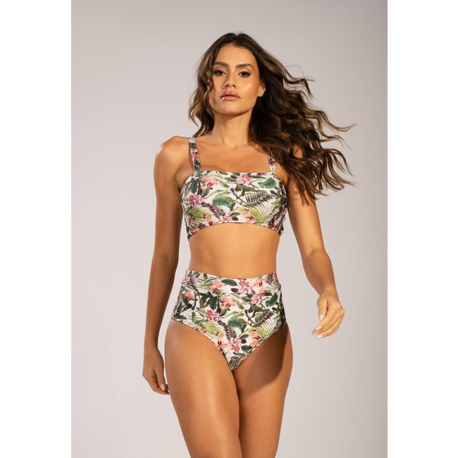 Biquíni Top Faixa Bella fiore Modas Hot Pants Estampado Cintura Alta Verão Verde