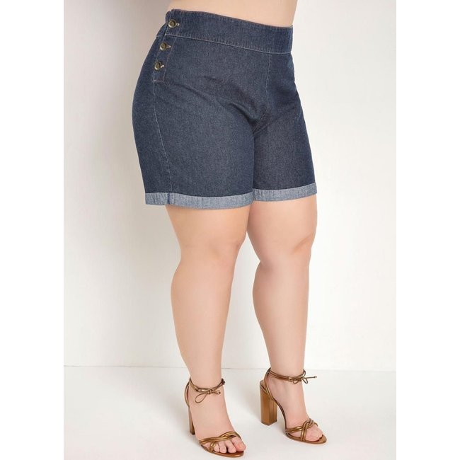 Short Com Botões Nas Laterais Plus Size Jeans Marguerite