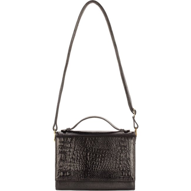 Bolsa pequena transversal de couro croco Deise - Preto