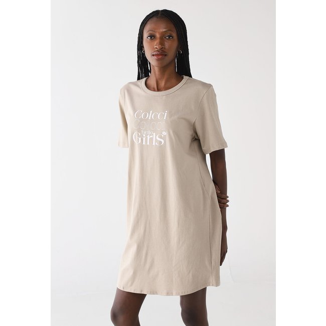 Vestido Feminino Colcci T-Shirt Dress Hello Girls Bege