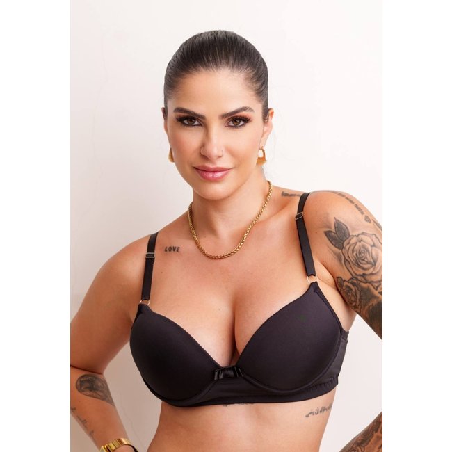 Sutiã Liso Com Bojo com Alças Reforçadas Básico Preto