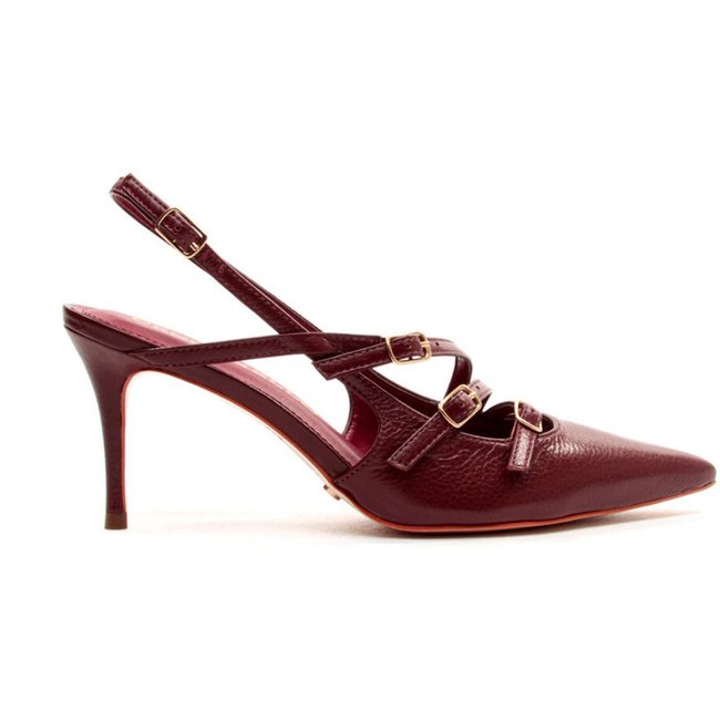Slingback Couro Bordo Salto Médio Cecconello 2402001-1