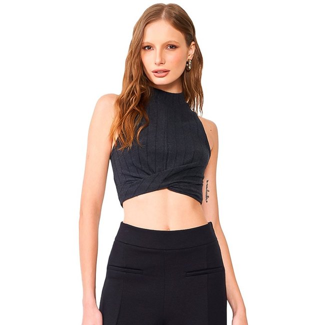 Blusa Canelada Colcci Slim Ou24 Preto Mescla Feminino