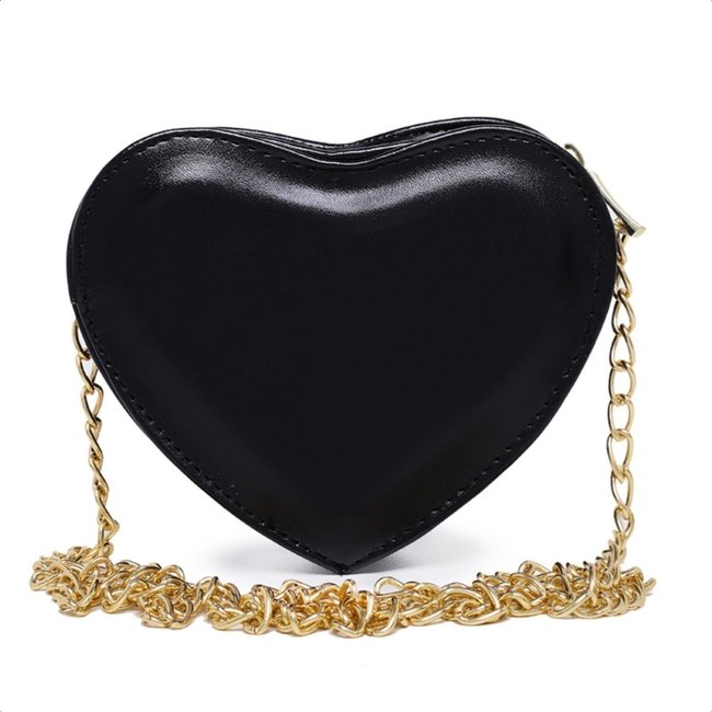 Bolsa Feminina Transversal De Coração alça Dourada Sch 8160 Preto
