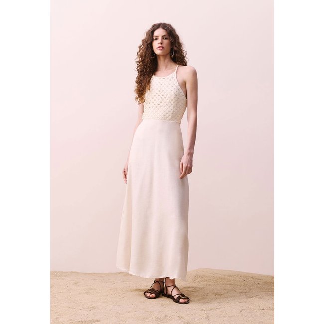 Vestido CaCay Midi Malha Rendada Off-White