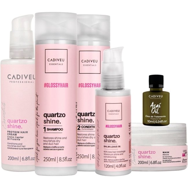 Kit Cadiveu Professional Quartzo Shine Shampoo Condicionador Máscara Pré-Shampoo Leave-in e Açaí Oil (6 produtos)