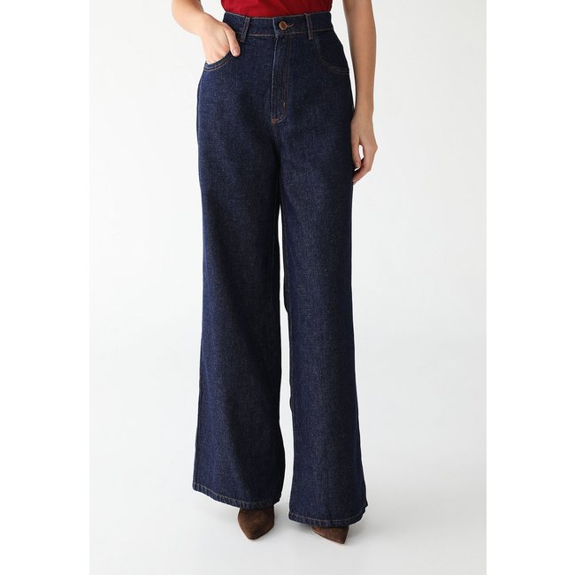 Calça Jeans Lança Perfume Wide Leg Lisa Azul