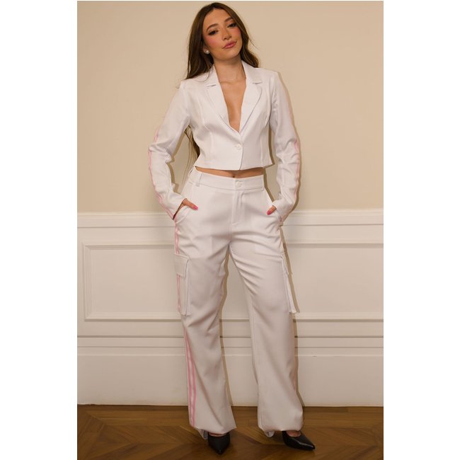 Calça Feminina Bolso Cargo Faixa Girl Boss Planet Girls Branco