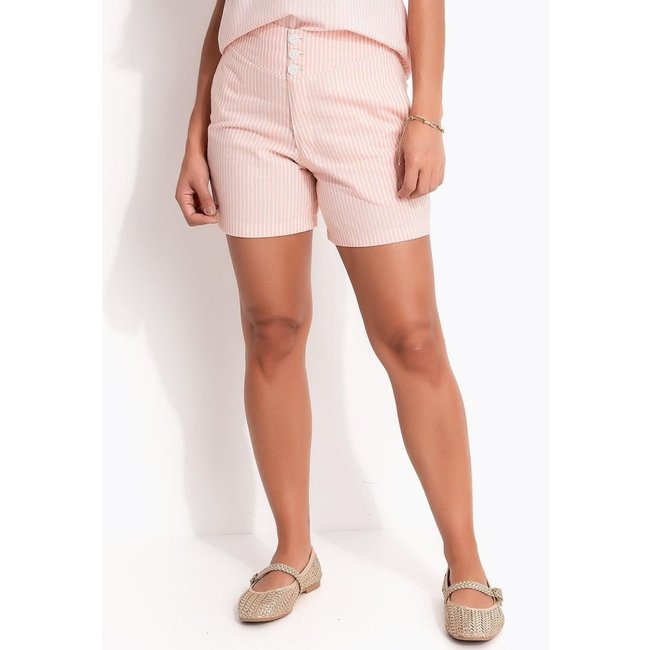 Short Em Tecido Plano Sustentável Quintess Listrado Rosa