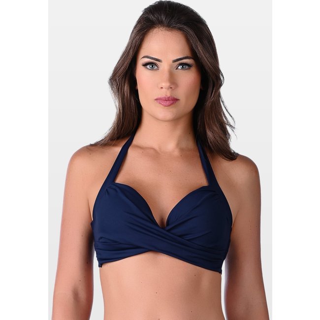 Top Summer Soul Reforçado Bojo Meia Taça e Aro Detalhe Frontal Com Amarração Azul Escuro