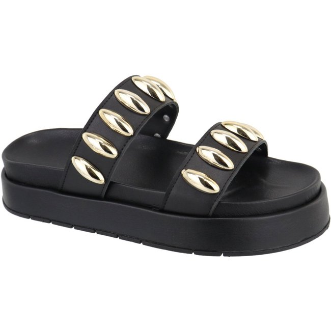 Sandalia Papete Flatform Feminina Metais Preta Sola Alta Tellini Store