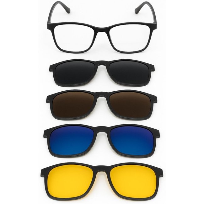 Óculos Clip-On 5 em 1 Lentes Magnéticas UV400 Premium Preto