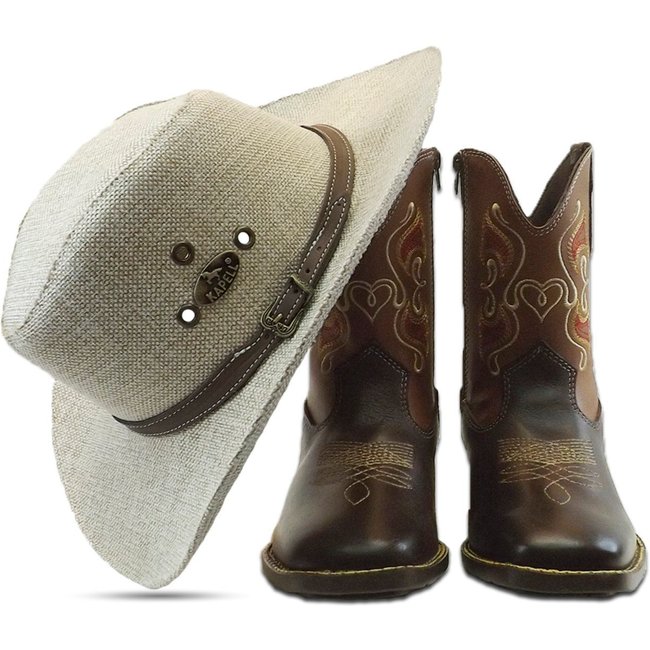 Chapéu + Bota Em Couro Boiadeira Agroboy Autêntico Estilo Pecuária
