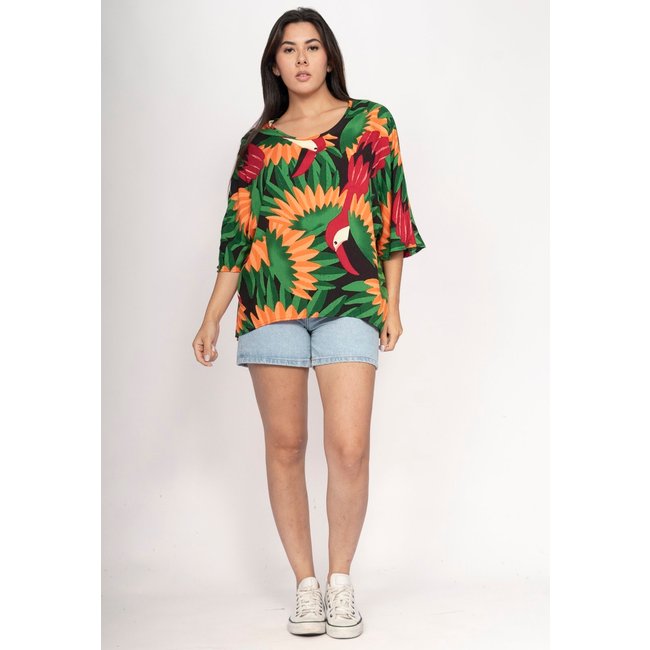 Blusa CabanaFree Morcego Ampla Tangará Estampa Festa dos Tucanos