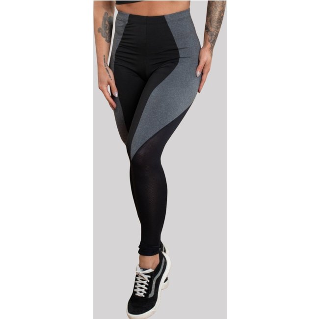 Calça Legging Cintura Alta GJR Modas Feminina Com Detalhe Recorte Perna Academia Treino Corrida Cinza