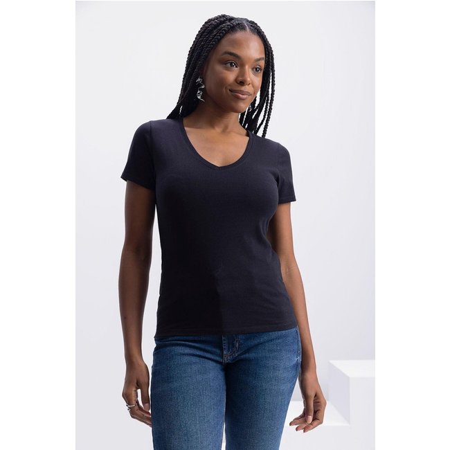 Blusa gola V feminina em malha Essendi Preto