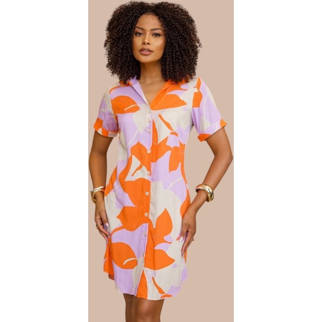 Chemise Aberta Ícone Fashion Manga Curta Estampa Flor do Sol