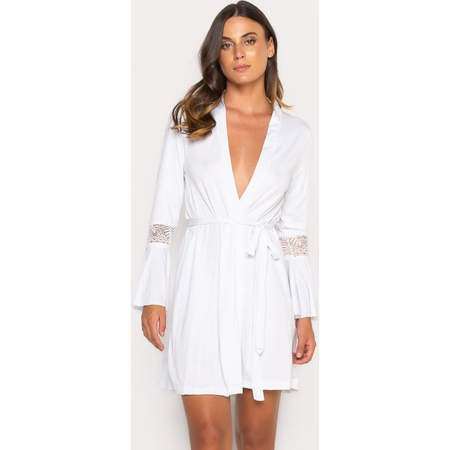 Robe Bravaa Store Hobby Roupão Feminino Noiva Renda Sexy Luxo Hobe 241 Branco