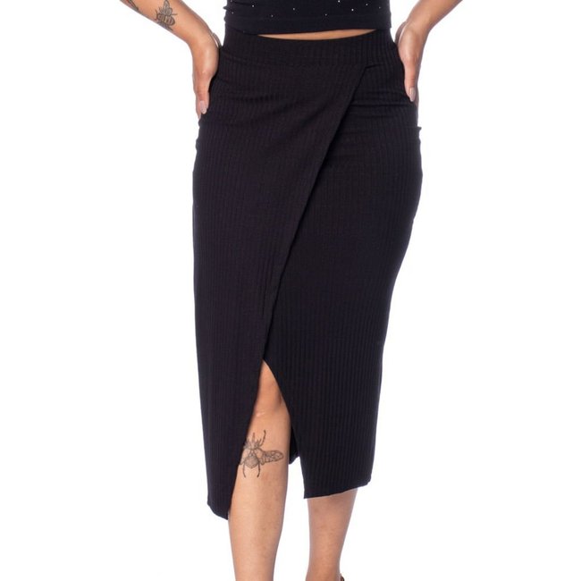 Saia Feminina Habana Canelada Midi Preto