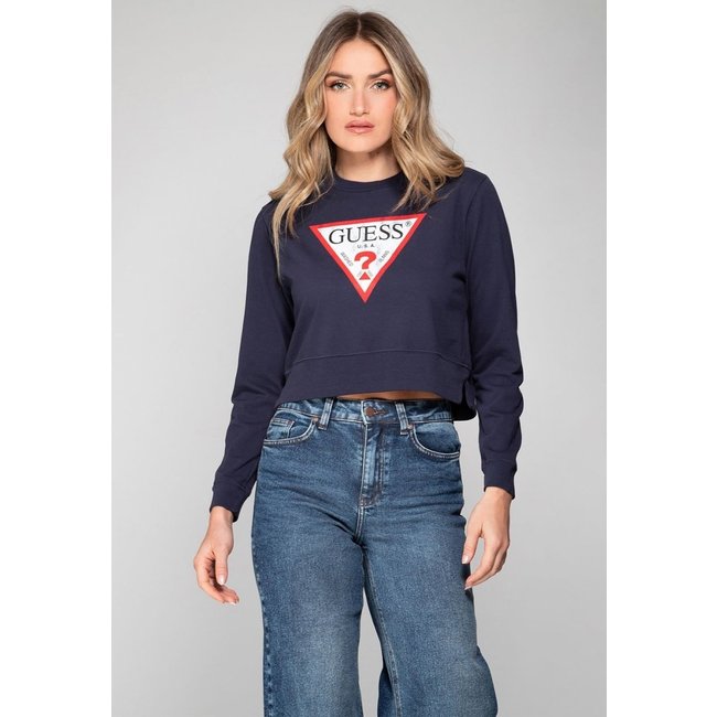 Blusa de Moletom Guess Triang Trad Desgastado Azul Escuro