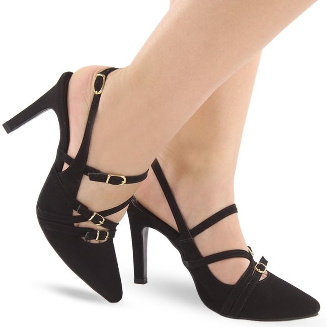 Scarpin Modarpe Salto Alto Abeto Confortável Tiras Cruzadas Preto S12