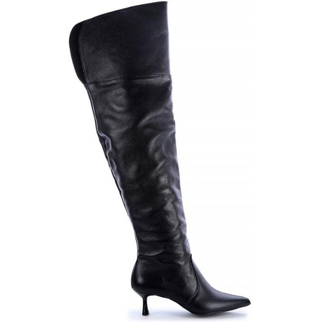 Bota de Couro Legítimo Over The Knee Kayla Preto Preto