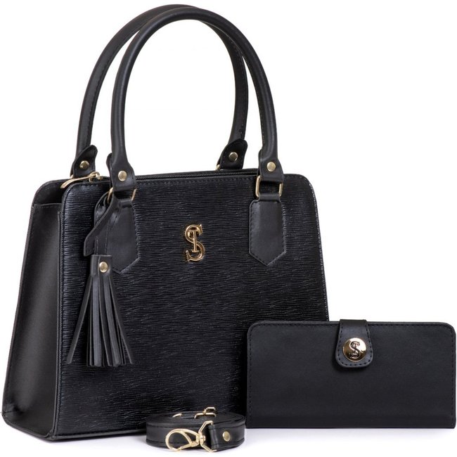 Kit de Bolsa Transversal + Carteira de Mão Selten Brasil preto