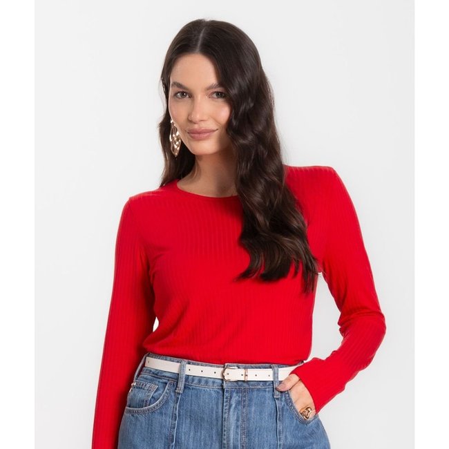 Blusa Feminina Canelada Com Manga Longa Rovitex Vermelho