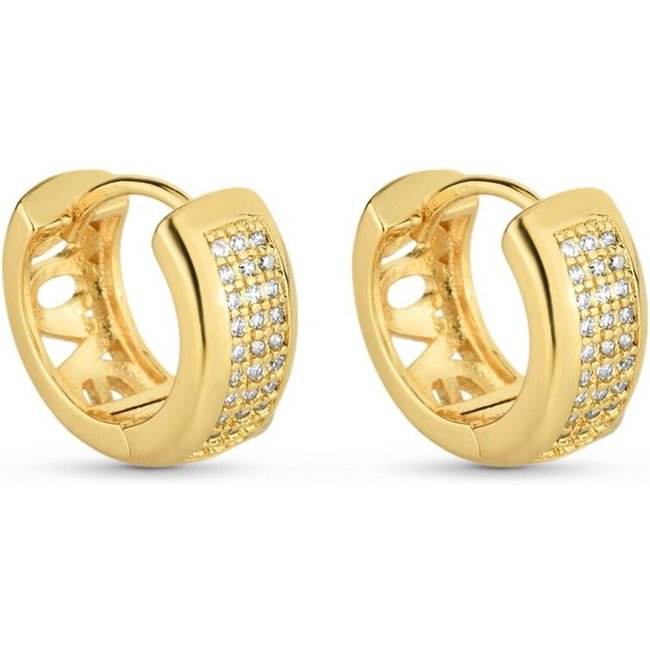 Brinco Semijoia De Argola Com Zircônias Cristal P 12Mm Banhado A Ouro 18K Br027-001 Dourado