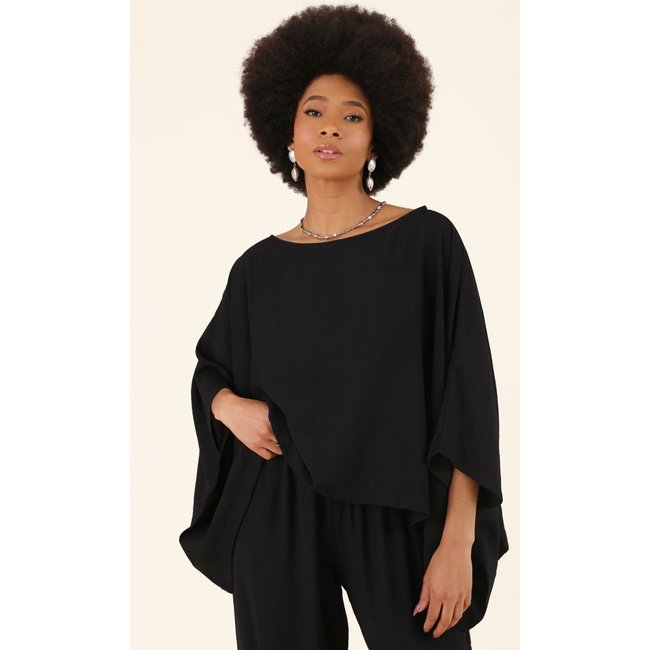 Blusa Túnica Pop Me Manga Morcego Em Viscose Alfaiataria Preto