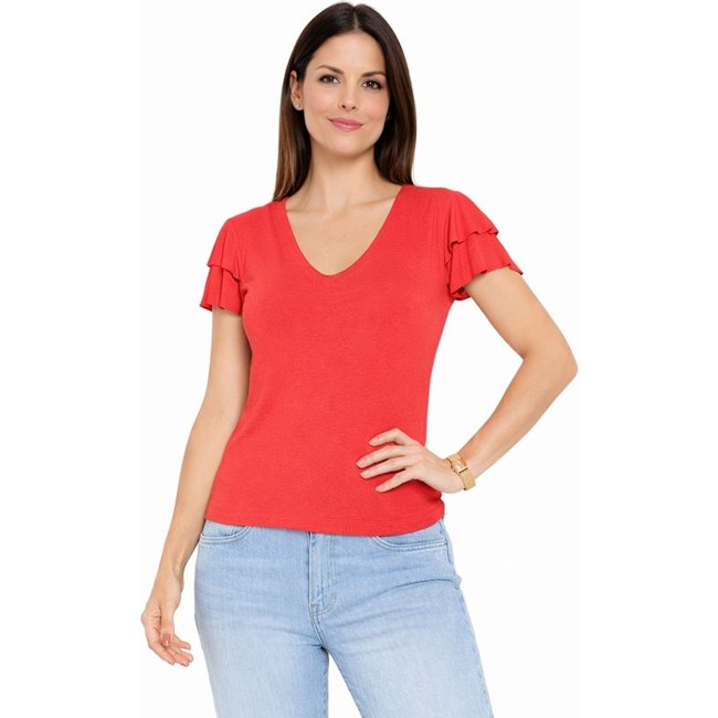 Blusa Viscolycra Maria Paes Dois Babados Vermelha